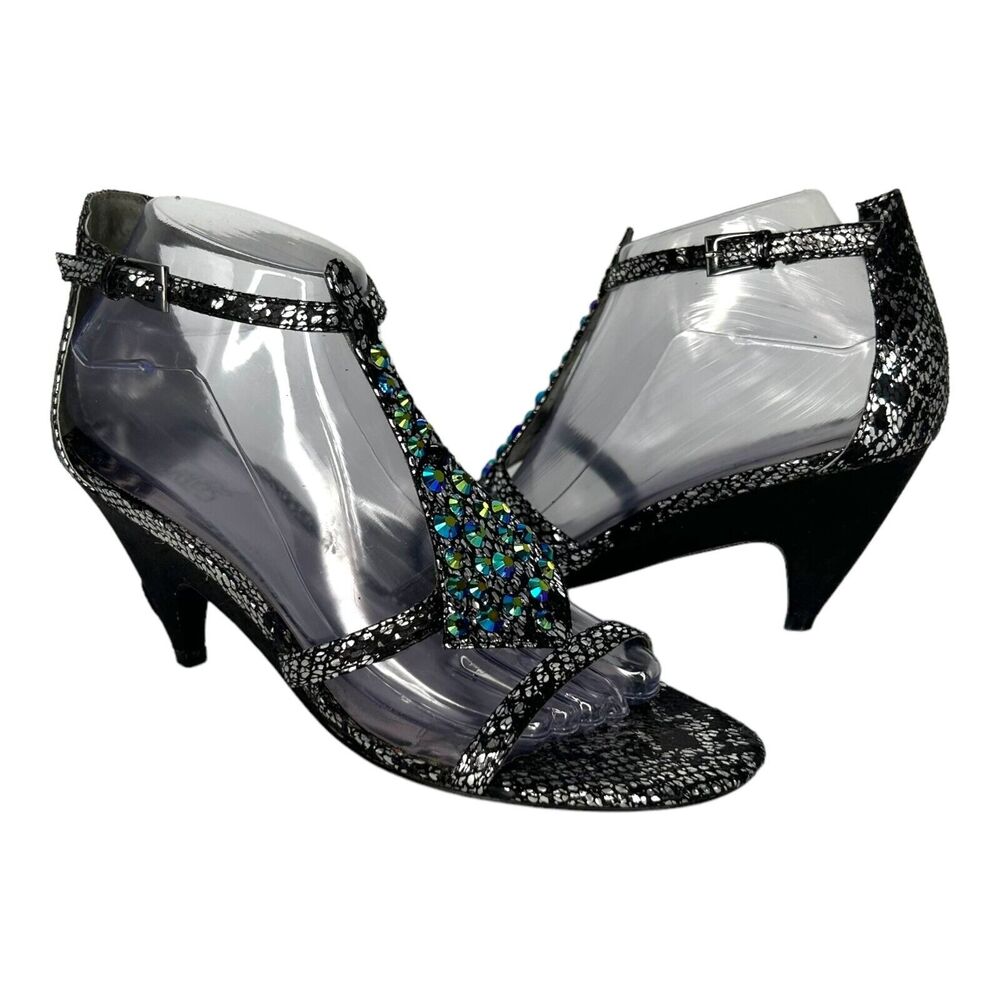 CARLOS‎ SANTANA Starlet Gladiator Black Glitter Crystal Sandals Shoes Size 8
